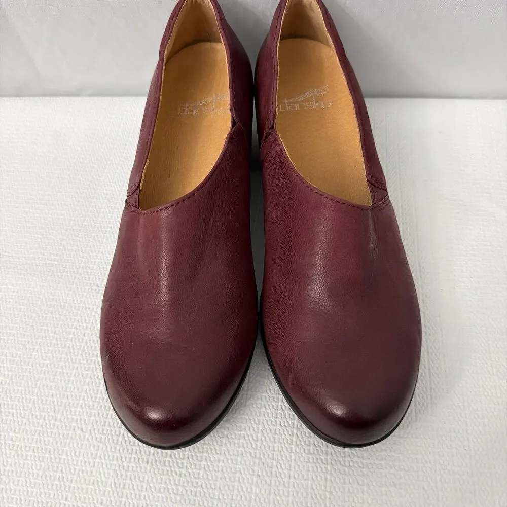 Dansko Shoes Womens Size 9 Camdyn Wine Red Leather Slip On Block Heels 39